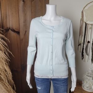 NWT LouLou Button Down 3/4 Sleeve Light Blue Cardigan